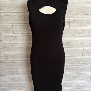 White House Black Market Black Sleeveless Ribbed Midi Sheath Dress